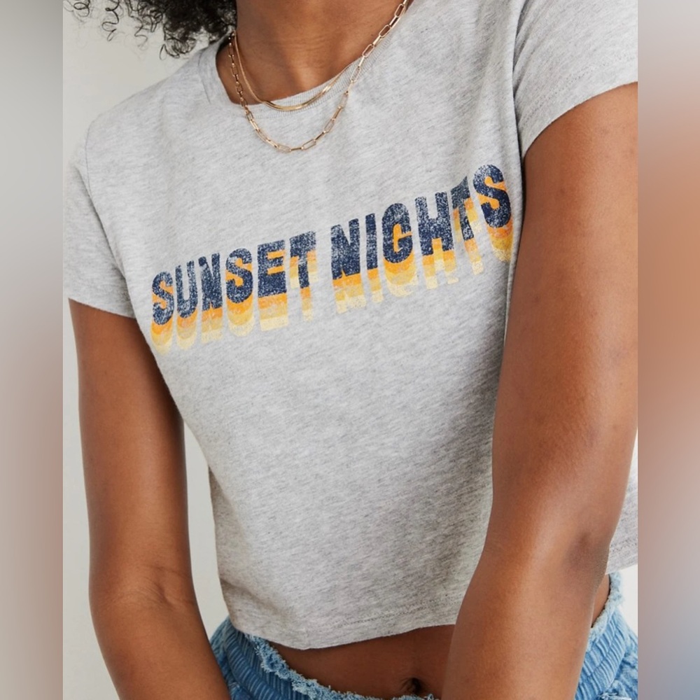 Aerie Cropped Graphic Crop Oversized Tee Baby Shirt XS Grey💎EUC 100% Cotton